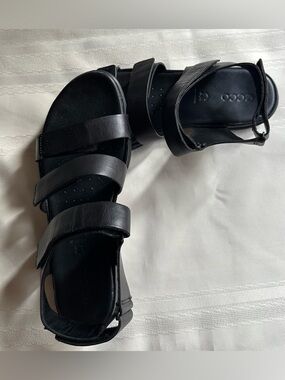 Ecco Black Triple-Strap Leather Sandals